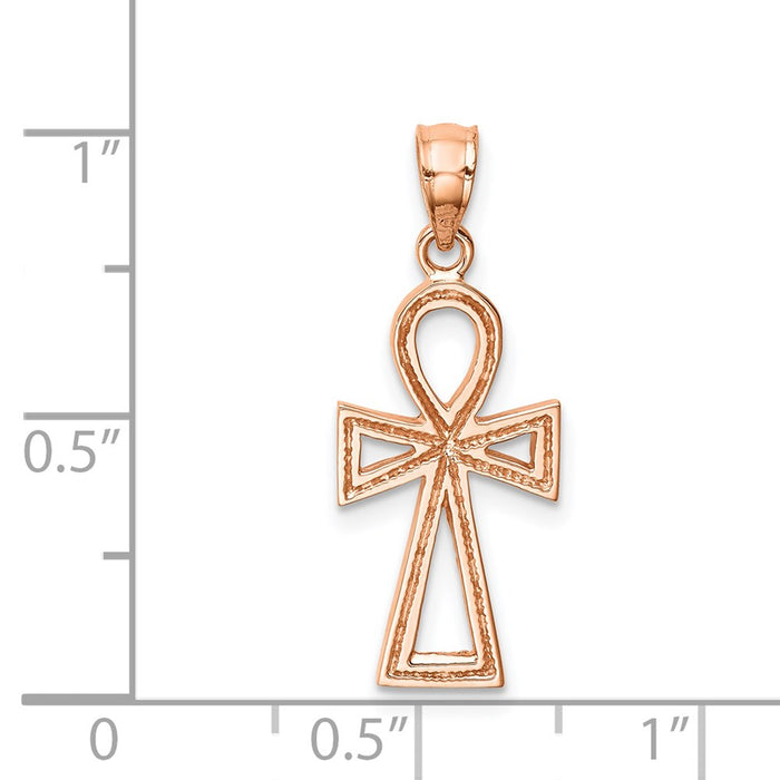 Million Charms 14K Rose Gold Themed Polished Ankh Pendant