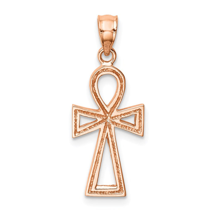 Million Charms 14K Rose Gold Themed Polished Ankh Pendant