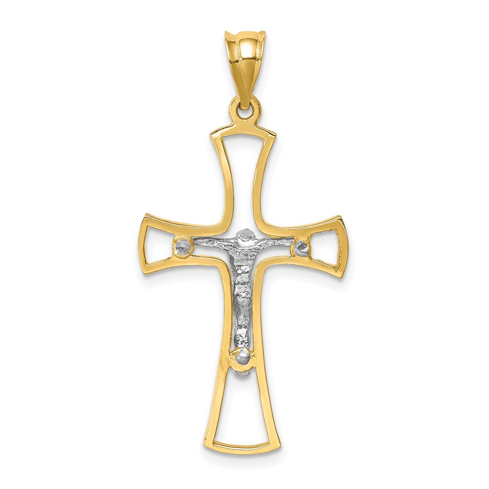 Million Charms 14K Two-Tone Polished Relgious Crucifix Relgious Cross Pendant