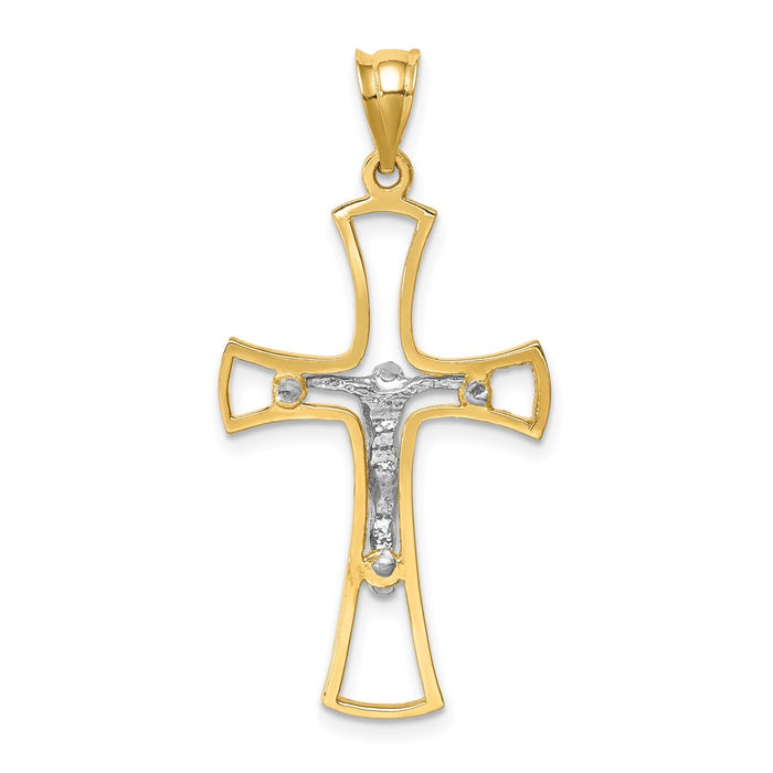 Million Charms 14K Two-Tone Polished Relgious Crucifix Relgious Cross Pendant