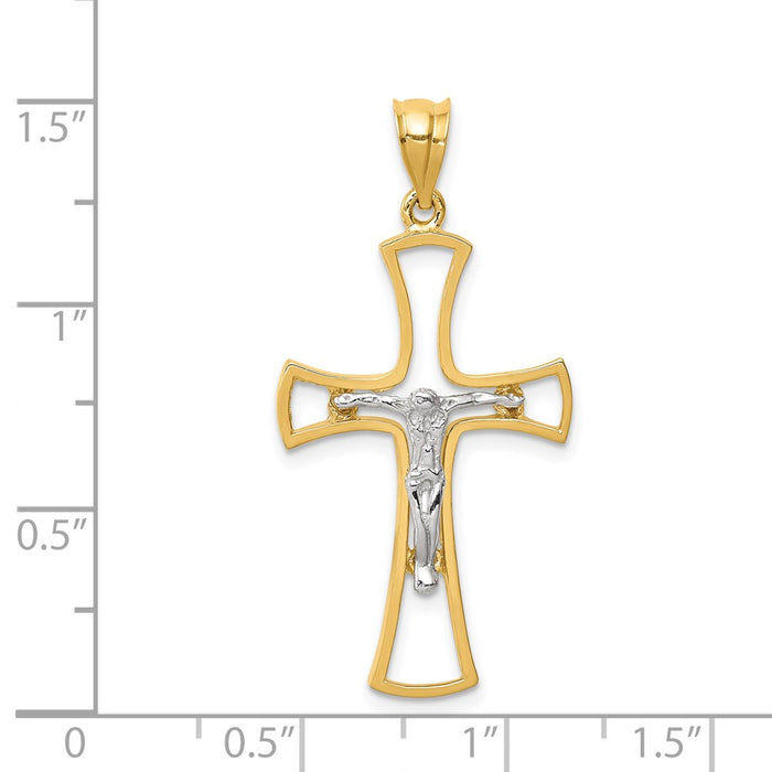 Million Charms 14K Two-Tone Polished Relgious Crucifix Relgious Cross Pendant