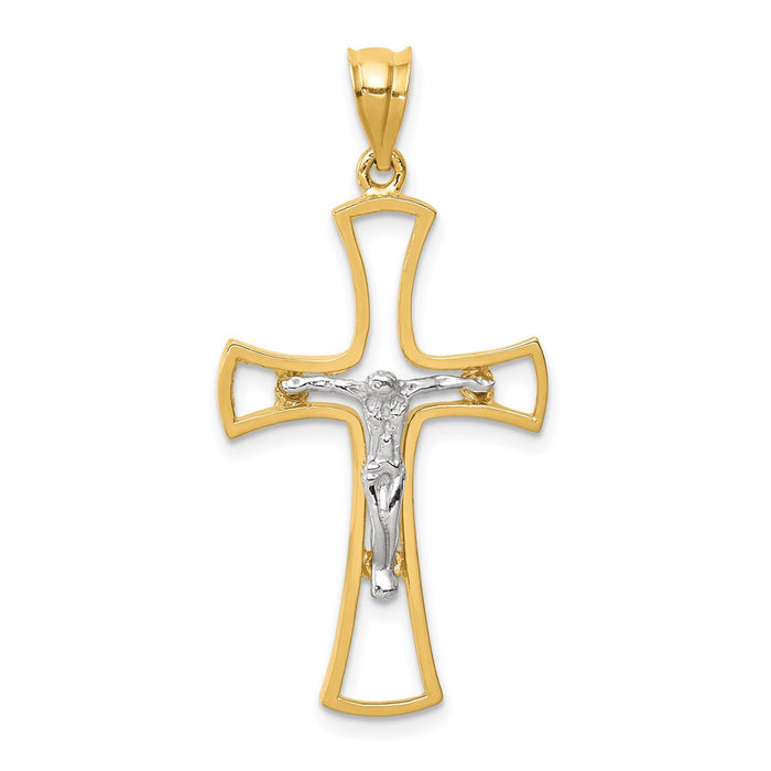 Million Charms 14K Two-Tone Polished Relgious Crucifix Relgious Cross Pendant