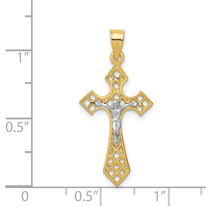 Million Charms 14K Two-Tone Polished Relgious Crucifix Relgious Cross Pendant