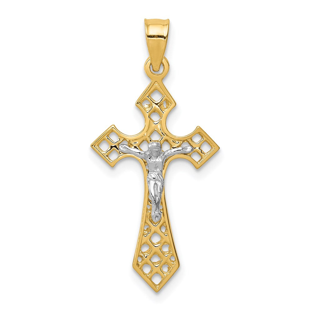 Million Charms 14K Two-Tone Polished Relgious Crucifix Relgious Cross Pendant