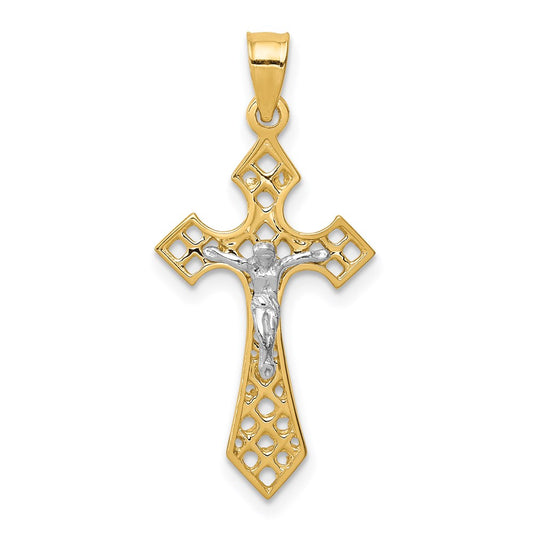 Million Charms 14K Two-Tone Polished Relgious Crucifix Relgious Cross Pendant