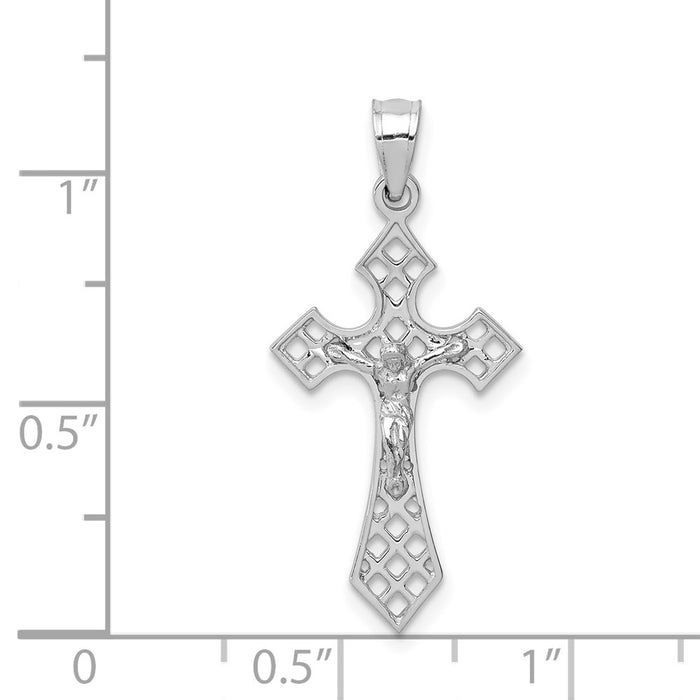 Million Charms 14K White Polished Relgious Crucifix Relgious Cross Pendant
