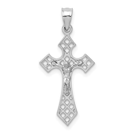 Million Charms 14K White Polished Relgious Crucifix Relgious Cross Pendant