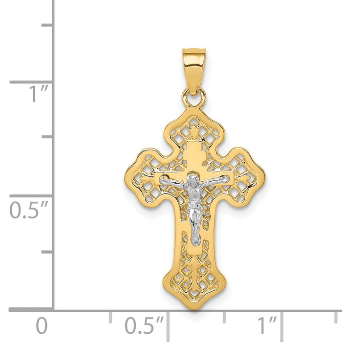 Million Charms 14K Two-Tone Polished Relgious Crucifix Relgious Cross Pendant