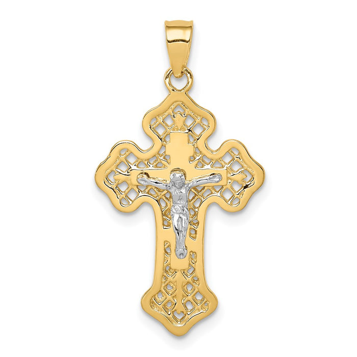 Million Charms 14K Two-Tone Polished Relgious Crucifix Relgious Cross Pendant