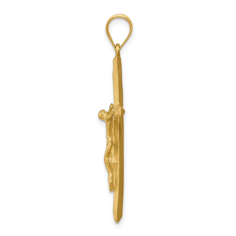 Million Charms 14K Yellow Gold Themed Brushed & Diamond-Cut Relgious Crucifix Relgious Cross Pendant