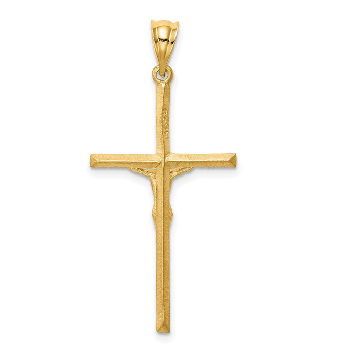 Million Charms 14K Yellow Gold Themed Brushed & Diamond-Cut Relgious Crucifix Relgious Cross Pendant