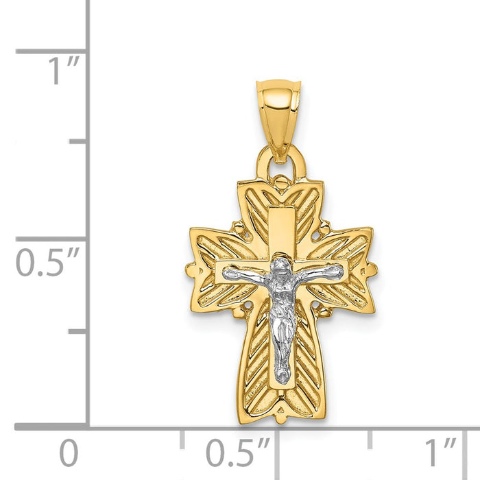 Million Charms 14K Two-Tone Polished Relgious Crucifix Relgious Cross Pendant