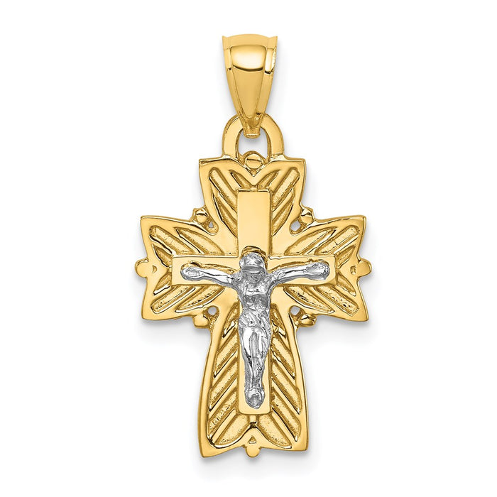 Million Charms 14K Two-Tone Polished Relgious Crucifix Relgious Cross Pendant