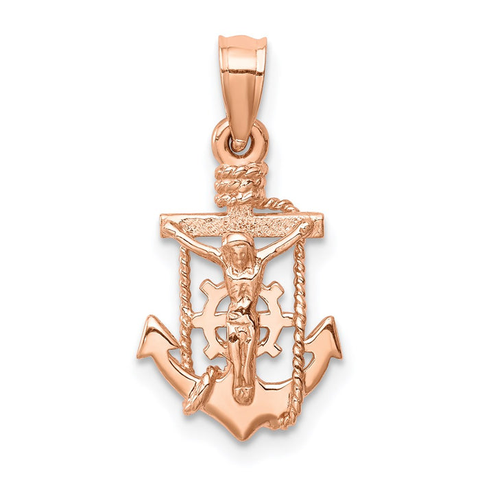 Million Charms 14K Rose Gold Themed Polished Mariners Relgious Cross Pendant