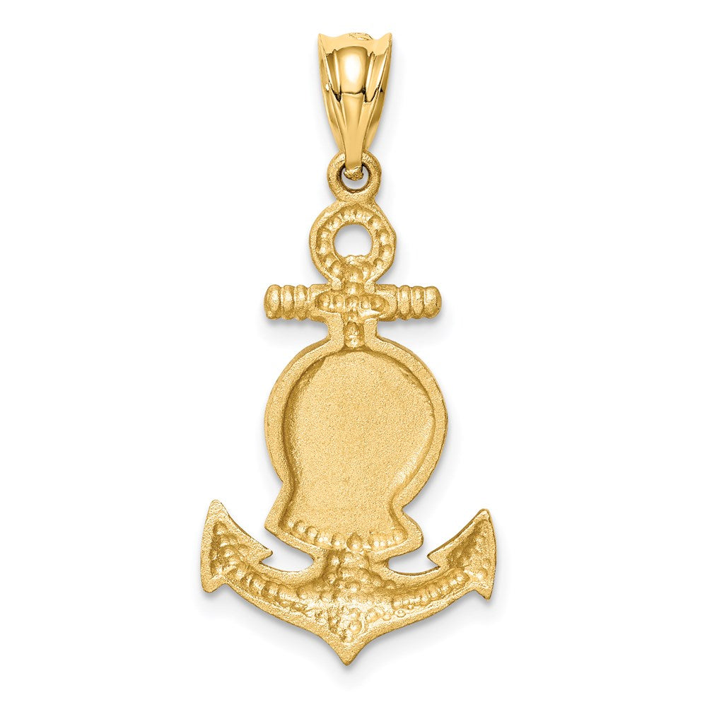 Million Charms 14K Yellow Gold Themed Brushed & Diamond-Cut Jesus Head Nautical Anchor Pendant