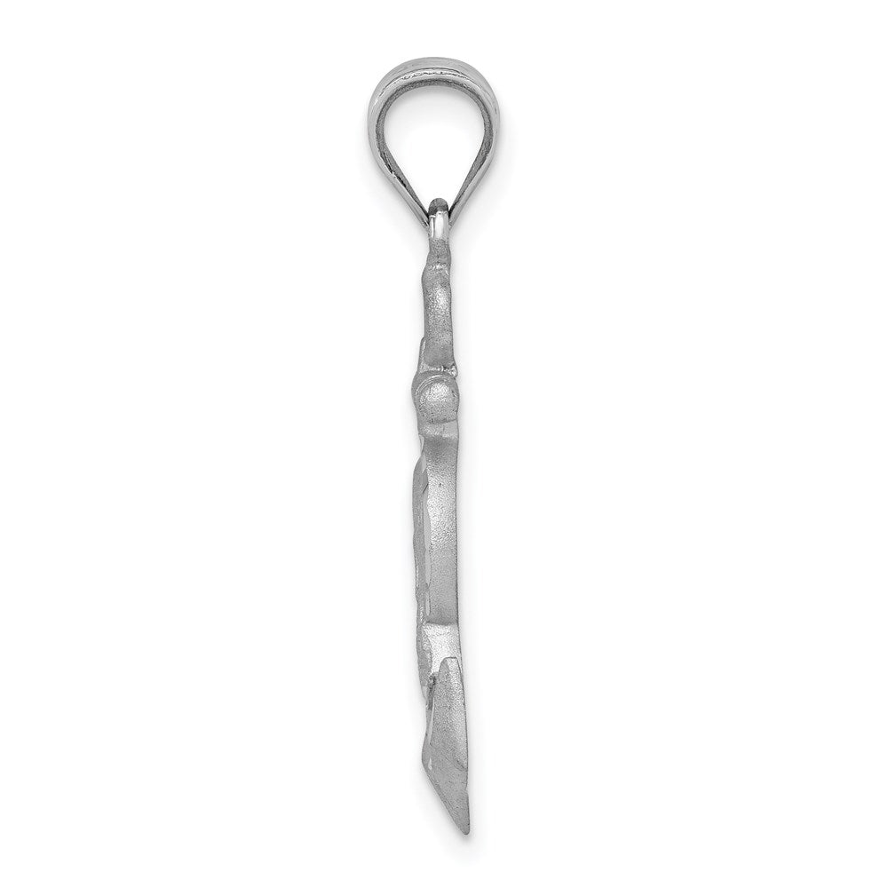 Million Charms 14K White Brushed & Diamond-Cut Jesus Head Nautical Anchor Pendant