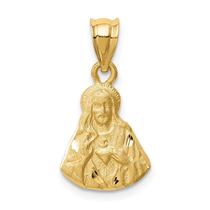 Million Charms 14K Yellow Gold Themed Brushed & Diamond-Cut Jesus Pendant