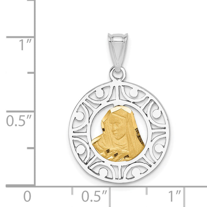 Million Charms 14K Two-Tone Brushed & Polished Virgin Diamond-Cut Mary Pendant