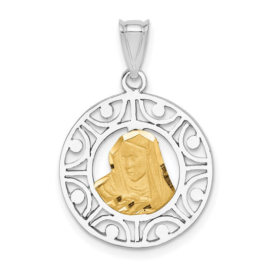Million Charms 14K Two-Tone Brushed & Polished Virgin Diamond-Cut Mary Pendant