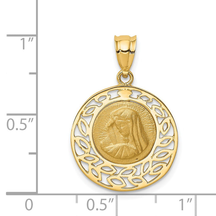 Million Charms 14K Yellow Gold Themed Brushed & Polished Virgin Mary Pendant