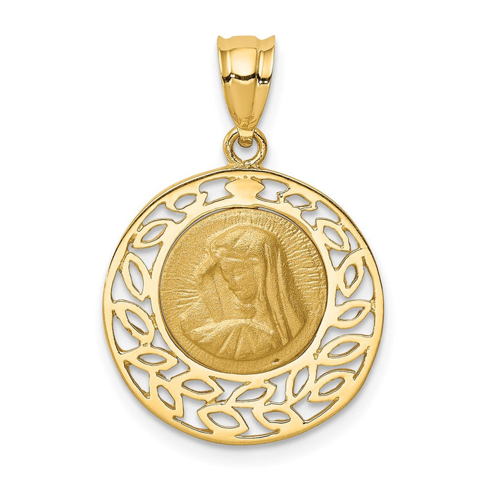 Million Charms 14K Yellow Gold Themed Brushed & Polished Virgin Mary Pendant