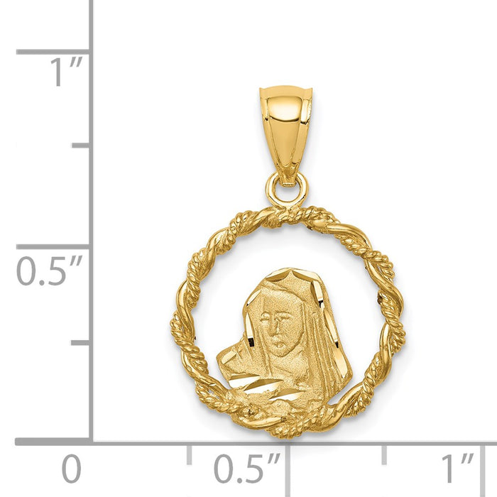 Million Charms 14K Yellow Gold Themed Brushed & Polished Diamond-Cut Virgin Mary Pendant