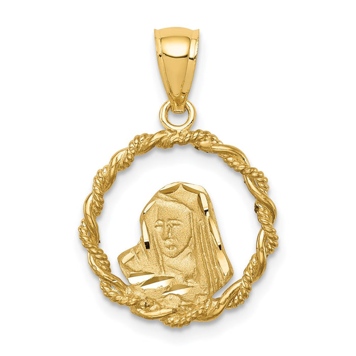 Million Charms 14K Yellow Gold Themed Brushed & Polished Diamond-Cut Virgin Mary Pendant