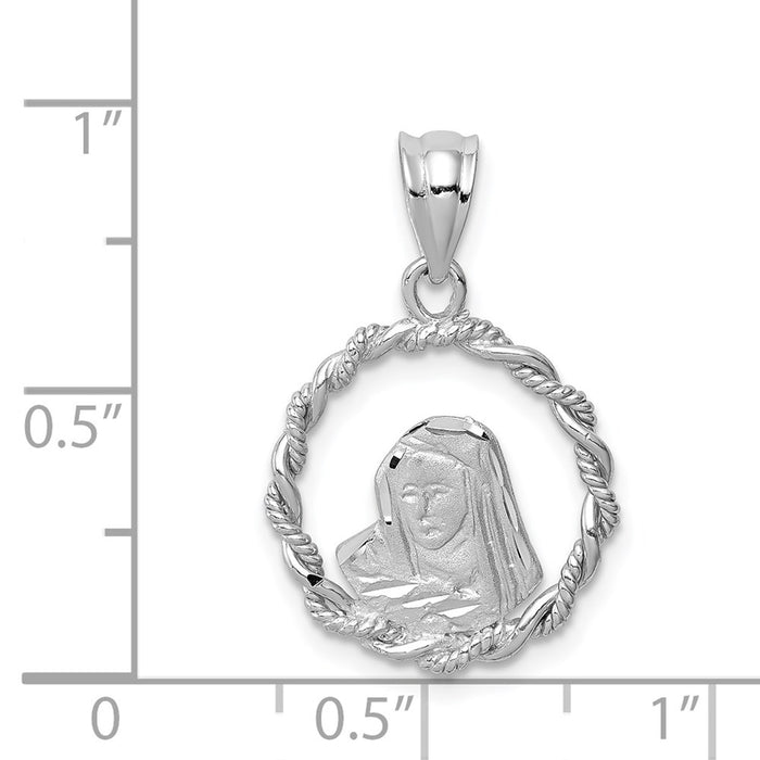 Million Charms 14K White Brushed & Polished Diamond-Cut Virgin Mary Pendant