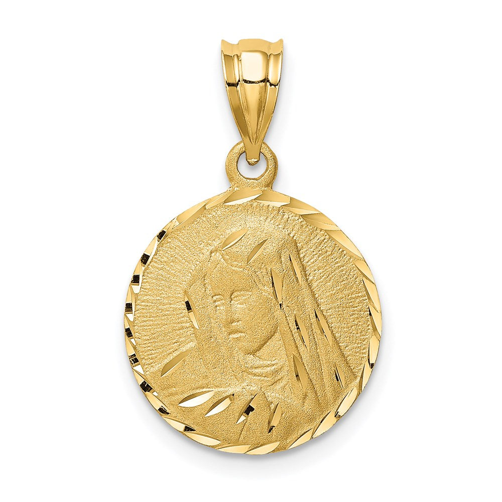Million Charms 14K Yellow Gold Themed Brushed & Diamond-Cut Virgin Mary Pendant