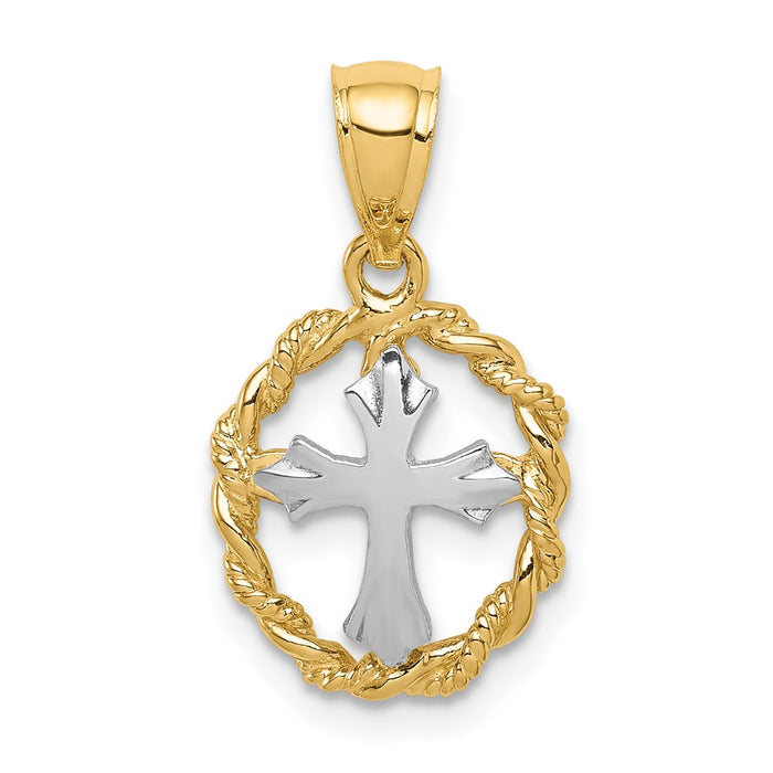 Million Charms 14K Two-Tone Polished Relgious Cross Pendant