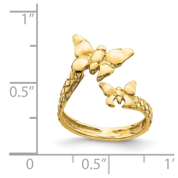 14k Yellow Gold Polished & Textured Butterfly Toe Ring
