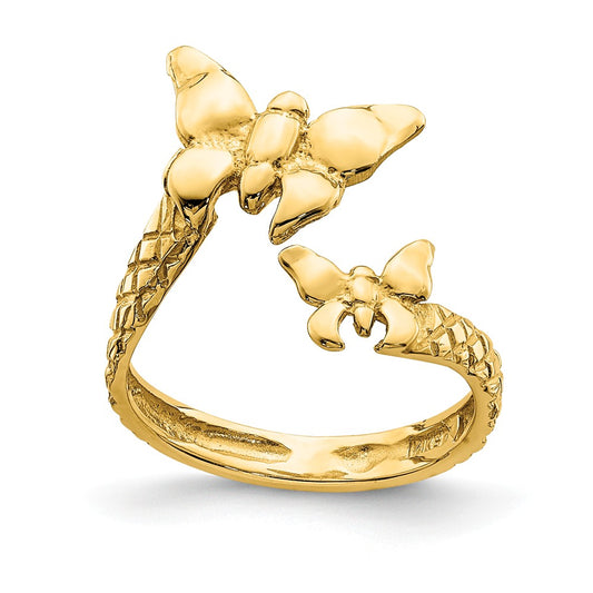 14k Yellow Gold Polished & Textured Butterfly Toe Ring