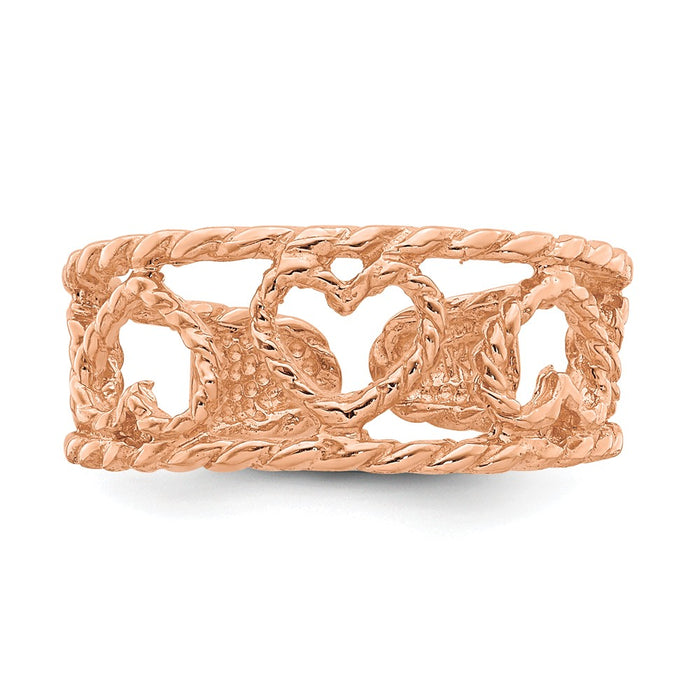 14K Rose Polished & Twisted Heart Toe Ring