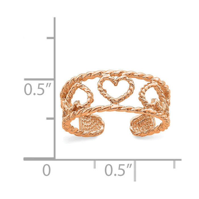 14K Rose Polished & Twisted Heart Toe Ring