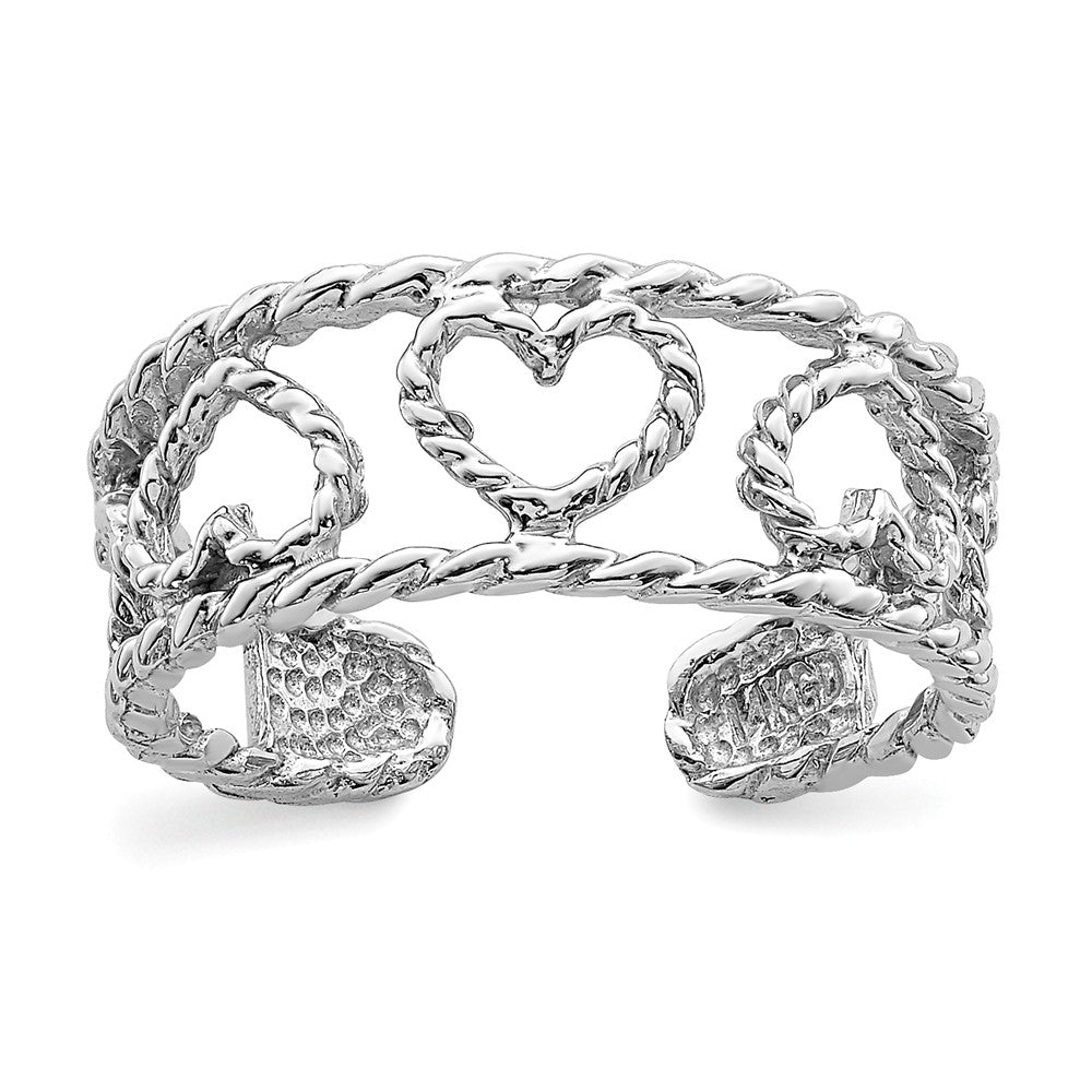 14K White Polished & Twisted Heart Toe Ring