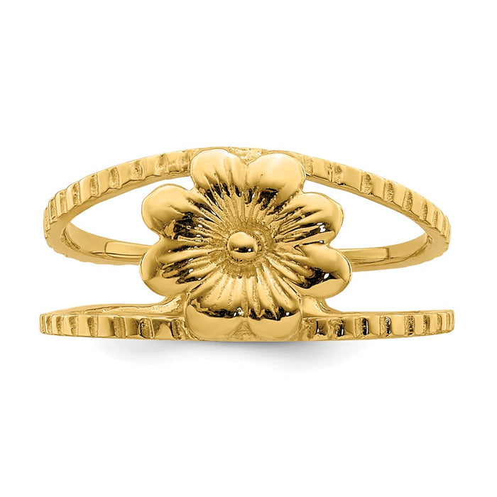14k Yellow Gold Polished & Textured Flower Toe Ring