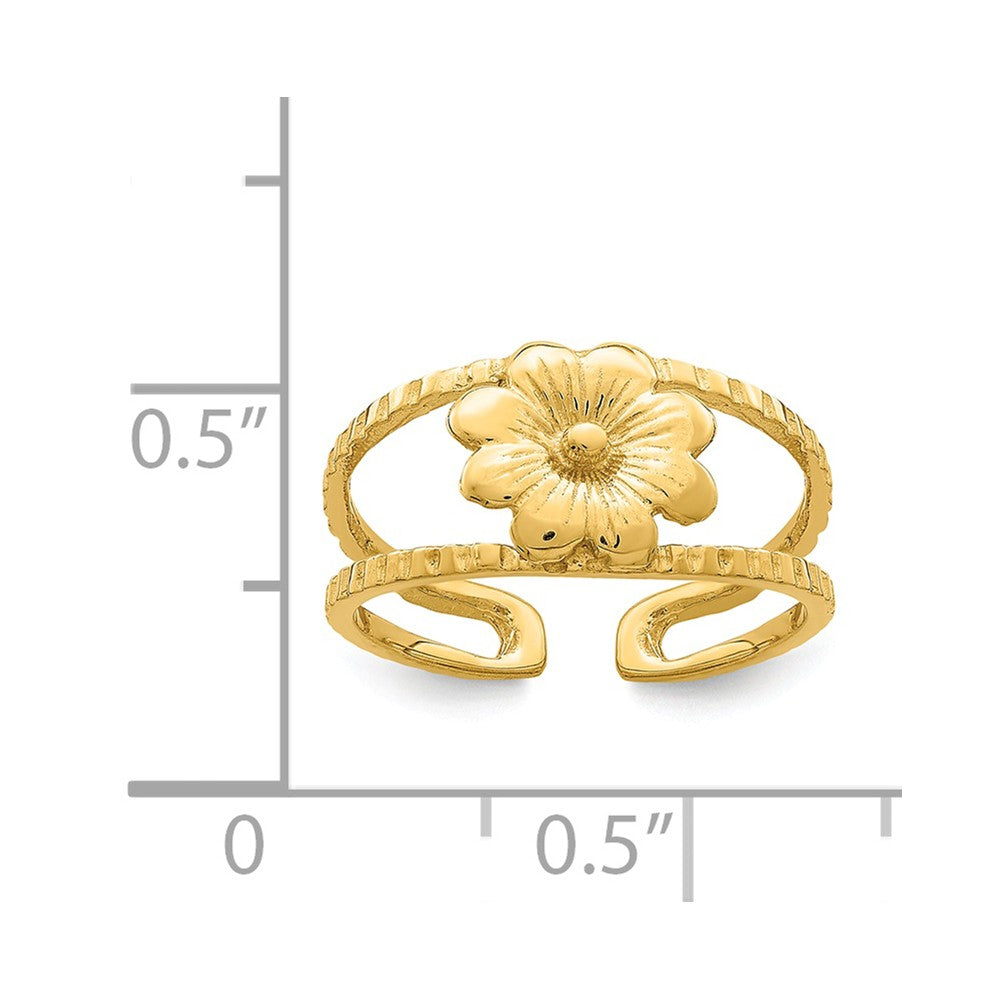 14k Yellow Gold Polished & Textured Flower Toe Ring