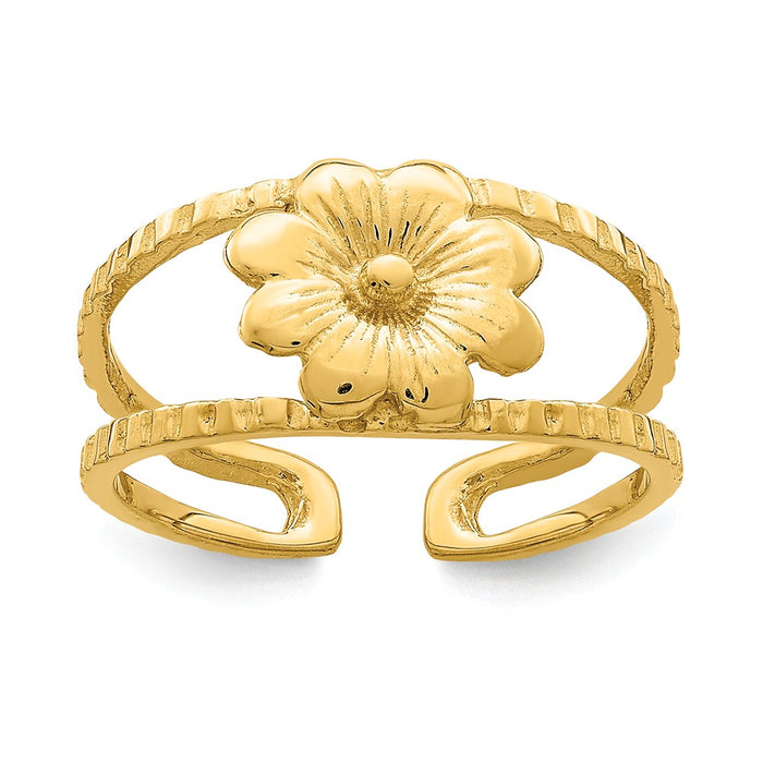 14k Yellow Gold Polished & Textured Flower Toe Ring