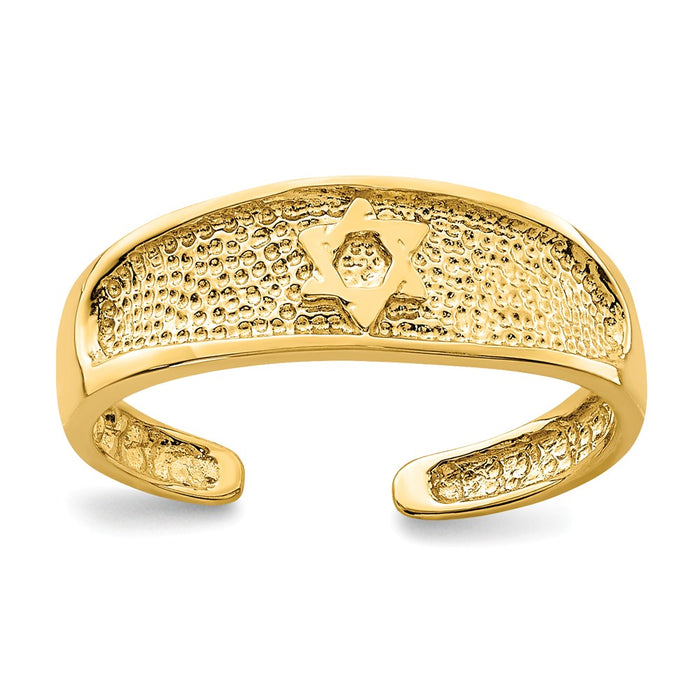 14k Yellow Gold Polished & Textured Star of David Toe Ring