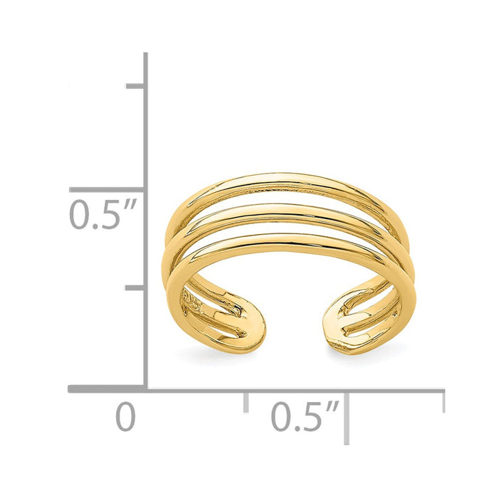 14k Yellow Gold Polished 3 Row Toe Ring