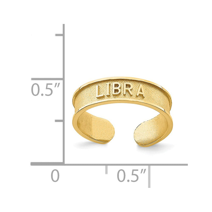 14k Yellow Gold Brushed & Polished Zodiac Libra Toe Ring