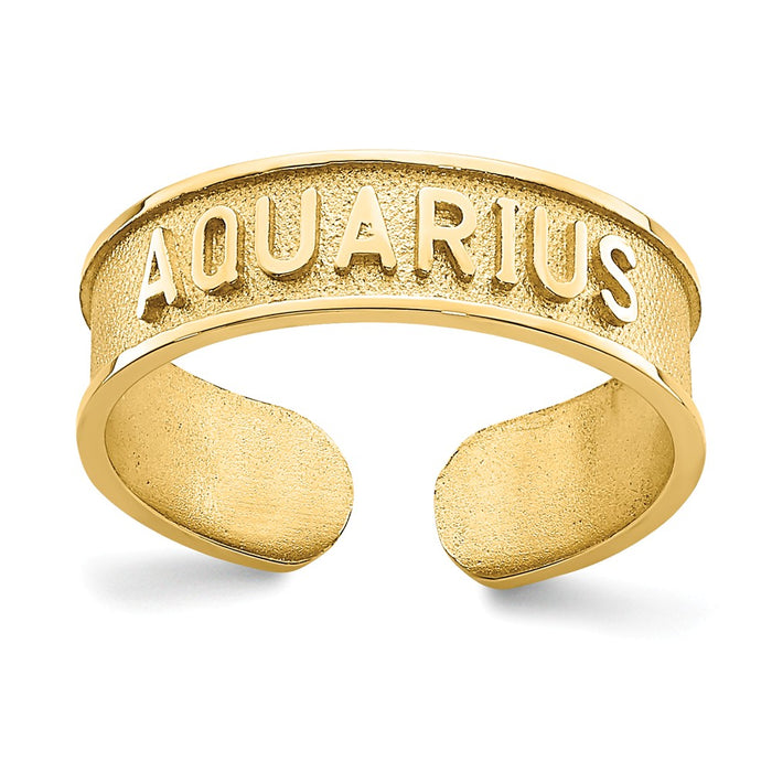 14k Yellow Gold Brushed & Polished Zodiac Aquarius Toe Ring