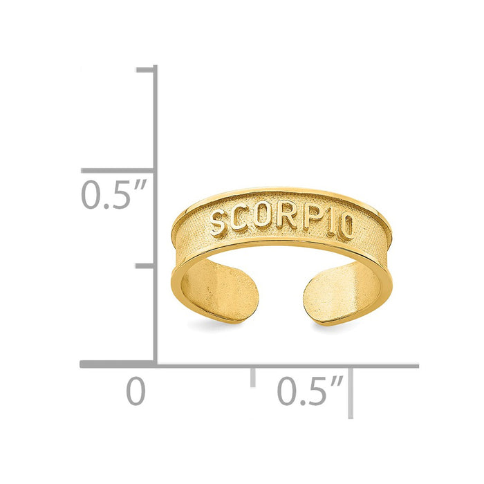 14k Yellow Gold Brushed & Polished Zodiac Scorpio Toe Ring
