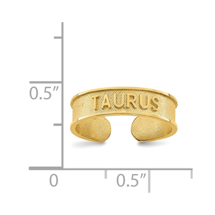 14k Yellow Gold Brushed & Polished Zodiac Taurus Toe Ring