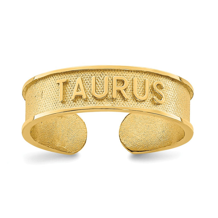 14k Yellow Gold Brushed & Polished Zodiac Taurus Toe Ring