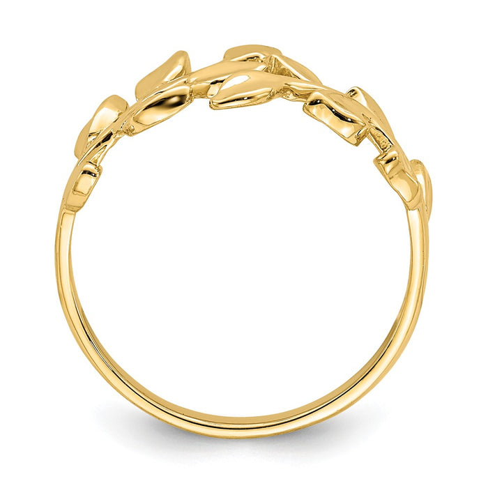 14k Yellow Gold Polished Leaf Ring, Size: 7