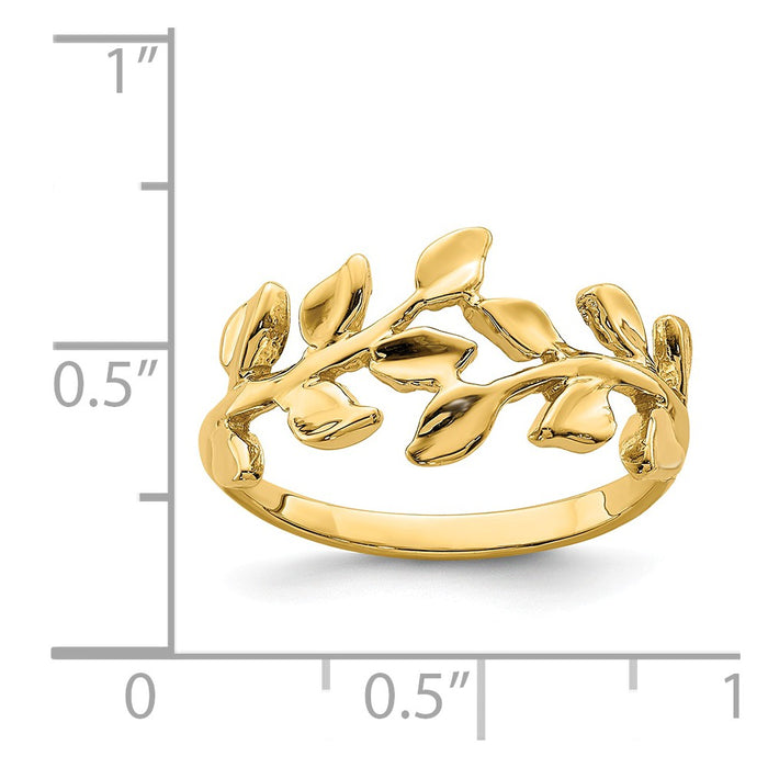 14k Yellow Gold Polished Leaf Ring, Size: 7