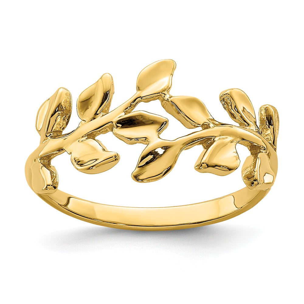 14k Yellow Gold Polished Leaf Ring, Size: 7