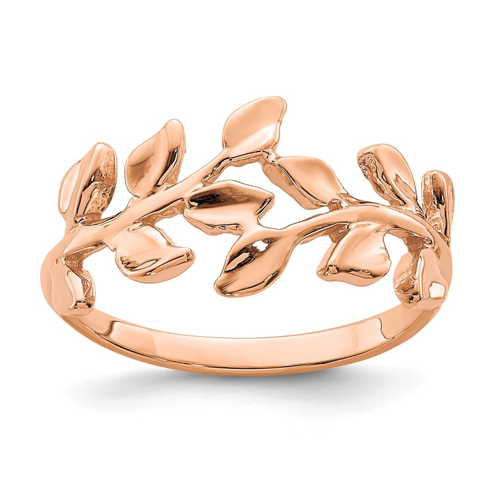 14K Rose Polished Leaf Ring, Size: 7