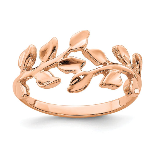 14K Rose Polished Leaf Ring, Size: 7